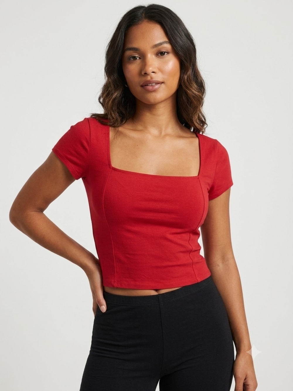 Hollister Red Square-Neck Short Sleeve Crop Top